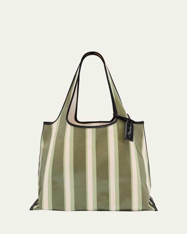 Striped Canvas Market Tote Bag